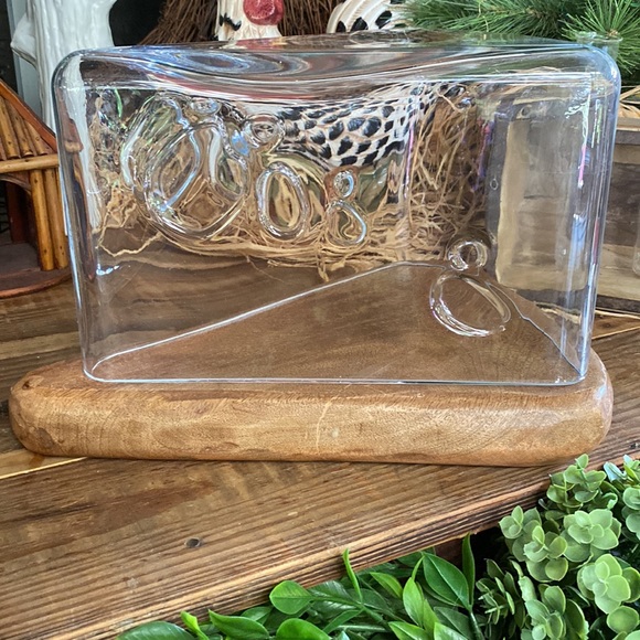Pottery Barn Large Handmade Glass and Wood Cheese Shaped Cheese Cloche 🧀 🐭🍷 - Picture 5 of 16